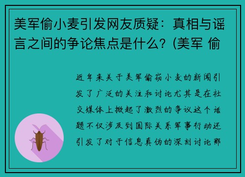 美军偷小麦引发网友质疑：真相与谣言之间的争论焦点是什么？(美军 偷麦子)