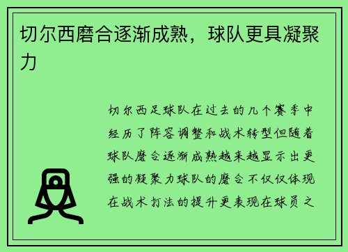 切尔西磨合逐渐成熟，球队更具凝聚力